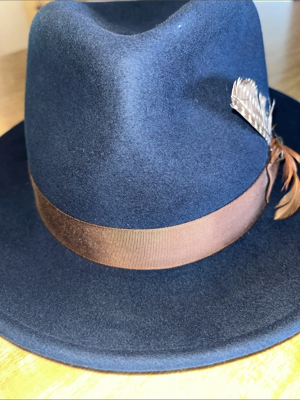 Goorin Bros. “The Doctor” Navy 100% Wool Fedora w/ Brown Band & Feather